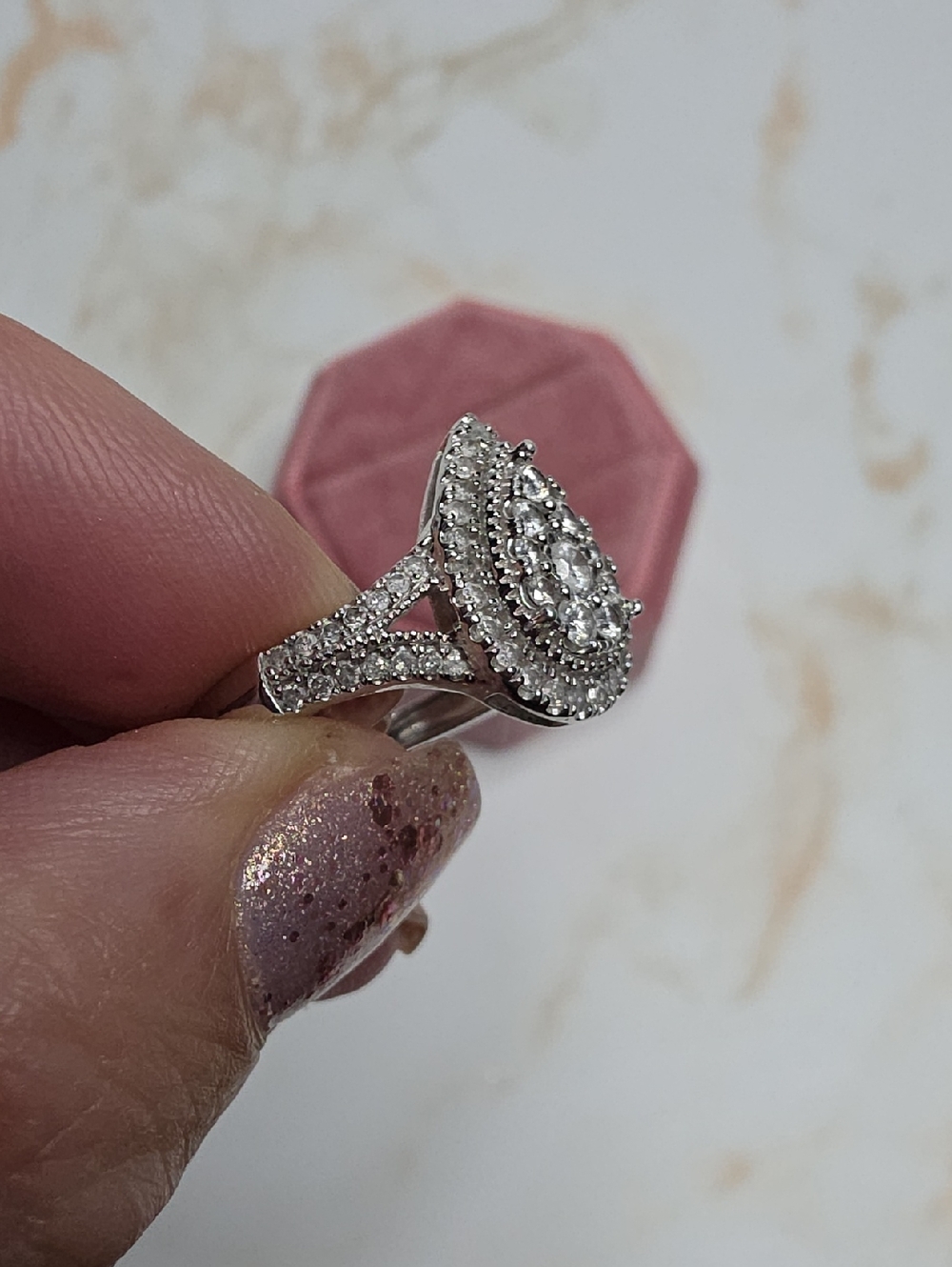 Effy 5/8 Natural diamond Teardrop Pear Halo Ring In Sterling Silver - Picture 6 of 11